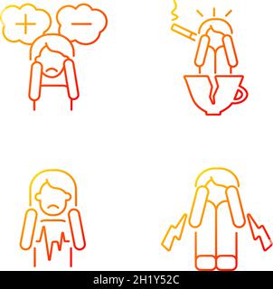 Physical symptoms of anxiety gradient linear vector icons set Stock Vector