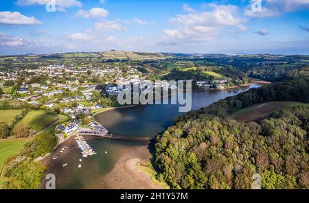 Stoke Gabriel and River Dart from a drone, Devon, England, Europe Stock Photo