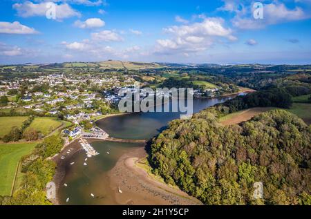 Stoke Gabriel and River Dart from a drone, Devon, England, Europe Stock Photo
