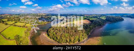 Panorama of Stoke Gabriel and River Dart from a drone, Devon, England, Europe Stock Photo