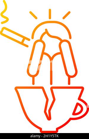 Coffee and nicotine as panic triggers gradient linear vector icon Stock Vector