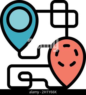 House relocation map icon. Outline house relocation map vector icon color flat isolated Stock Vector