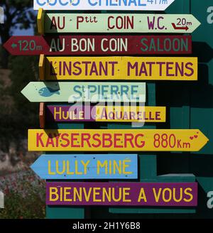 signboards on painted house in Oleron island , atlantic ocean coast ...
