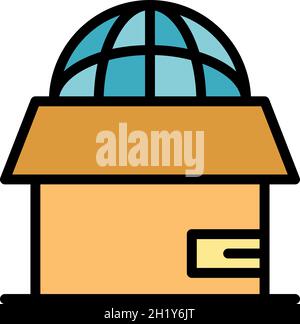Global box relocation icon. Outline global box relocation vector icon color flat isolated Stock Vector