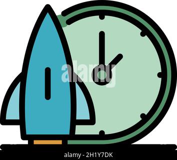 Rocket time shipping icon. Outline rocket time shipping vector icon color flat isolated Stock Vector