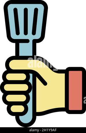 Cooking tool in hand icon. Outline cooking tool in hand vector icon color flat isolated Stock Vector