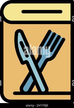 Cooking book icon. Outline cooking book vector icon color flat isolated Stock Vector
