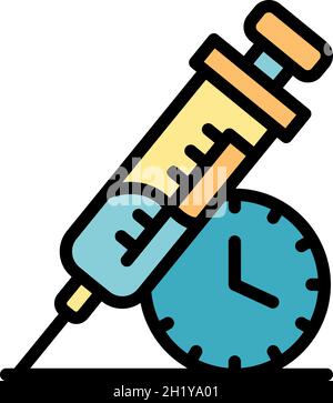Insulin syringe time icon. Outline insulin syringe time vector icon color flat isolated Stock Vector