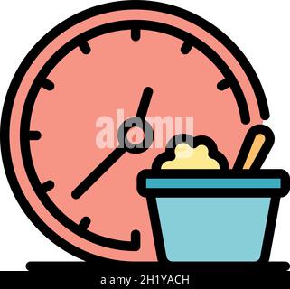 Diabetes time to food icon. Outline diabetes time to food vector icon color flat isolated Stock Vector