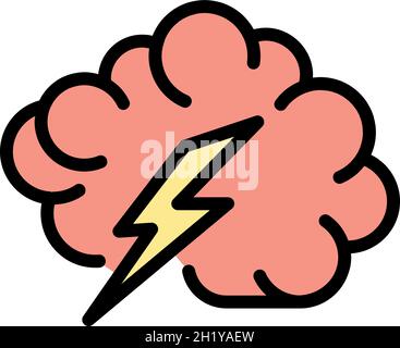 Bolt brain icon. Outline bolt brain vector icon color flat isolated Stock Vector