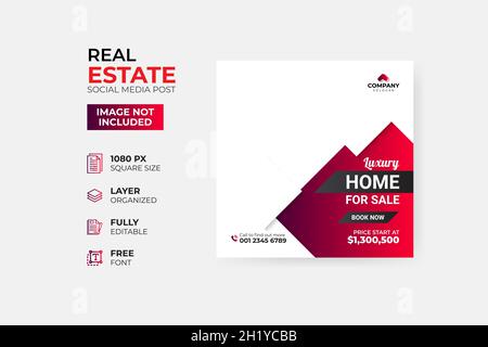 Real Estate Home Social Media Post Template Stock Vector