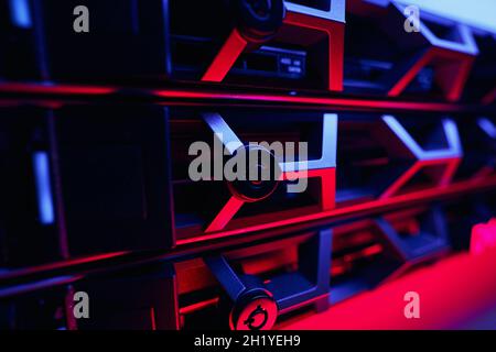 LED-illuminated networking equipment in cloud data center Stock Photo