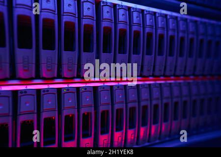 Storage device connected to network in data center Stock Photo