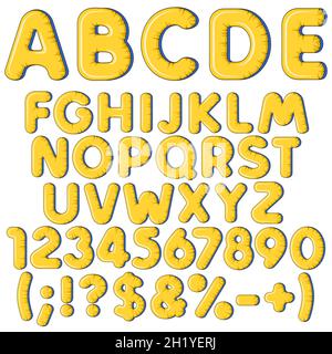 Inflatable alphabet, letters, numbers and signs. Set of colored isolated vector objects on white background. Stock Vector