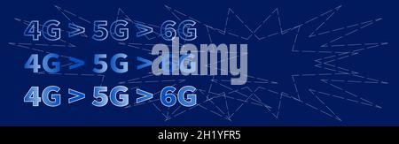 Technological blue banner. 4G 5G 6G data transmission technology. Intercontinental global communication. Wireless and Internet. Mobile communication a Stock Vector