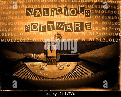 Malicious Software, Typewriter, Retrofuturism, Virus, Ransomware Stock Photo
