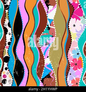 abstract pattern background, with waves, circles, flowers, paint strokes and splashes, grungy Stock Vector