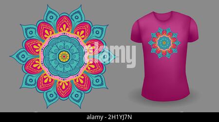 Purple male realistic t shirt with mandala. Vector Stock Vector