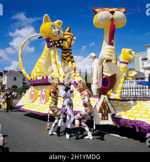 Cat float at the Battle of the Flowers, Jersey, Channel Islands, UK Stock Photo