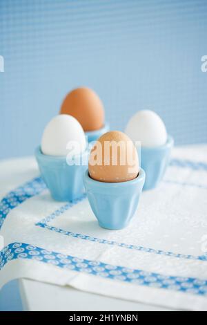 Four eggs in eggcups Stock Photo