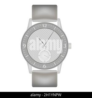 Wrist watch isolated on white background. Gray wristwatch with leather band Stock Vector