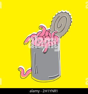 Can of worms. Proverb, metaphoric idiom. Concept of complication. Stock Vector