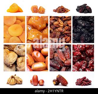 Different kinds of dried fruits collected in one frame. Stock Photo