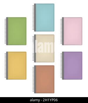 Hard cover ring binder note book A4 paper format. Pastel colors set. Vector mock-up for design Stock Vector