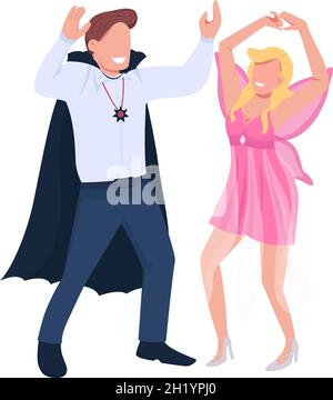 Couple in costumes dancing semi flat color vector characters Stock Vector