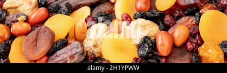 Mix dried fruits gathered in one photo. Stock Photo