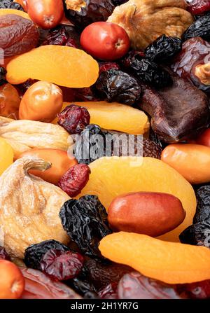 Mix dried fruits gathered in one photo. Stock Photo