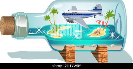 Vector Cartoon Summer Souvenir Bottle. Available EPS-10 vector format separated by groups for easy edit Stock Vector