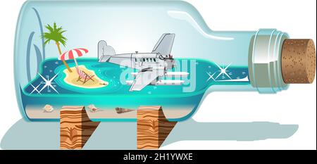 Vector Cartoon Summer Souvenir Bottle. Available EPS-10 vector format separated by groups for easy edit Stock Vector
