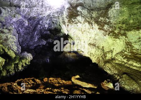 The tunnel of Lava Furna De Frei Matias, Pico island, Azores Stock Photo