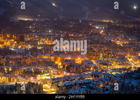 Breckenridge, Colorado, USA town skyline in winter at dusk. Stock Photo