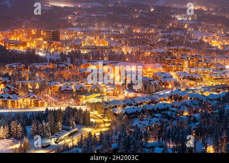 Breckenridge, Colorado, USA town skyline in winter at dusk. Stock Photo