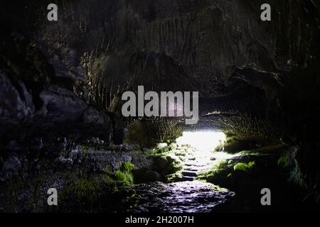 The tunnel of Lava Furna De Frei Matias, Pico island, Azores Stock Photo