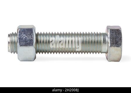 Bolt with nut close up isolated on white Stock Photo