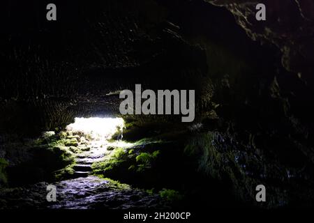 The tunnel of Lava Furna De Frei Matias, Pico island, Azores Stock Photo