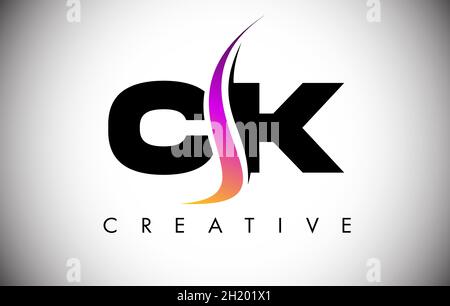 CK Letter Logo Design with Creative Shoosh and Modern Look Vector Illusttration. CK Letter Icon Logo with curved shape in the Middle Stock Vector