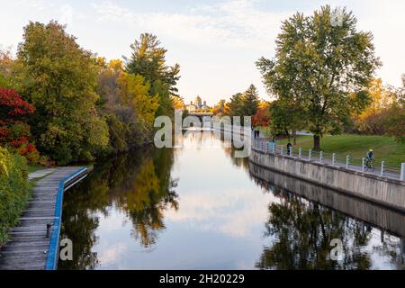 Rideau Canal, Hog's Back Locks in Ottawa, Canada. Autumn season in park with river Stock Photo