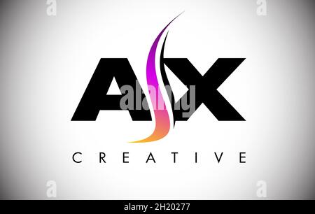 AX Letter Logo Design with Creative Shoosh and Modern Look Vector Illusttration. AX Letter Icon Logo with curved shape in the Middle Stock Vector