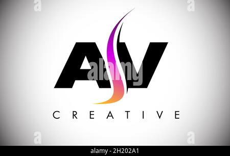 AV Letter Logo Design with Creative Shoosh and Modern Look Vector Illusttration. AV Letter Icon Logo with curved shape in the Middle Stock Vector