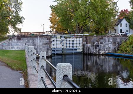 Ottawa, Canada - October 11, 2021: Rideau Canal, Hogs Back locks in fall season Stock Photo