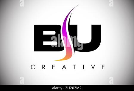 BU Letter Logo Design with Creative Shoosh and Modern Look Vector Illusttration. BU Letter Icon Logo with curved shape in the Middle Stock Vector