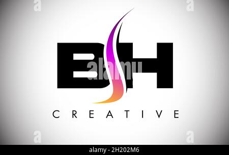 BH Letter Logo Design with Creative Shoosh and Modern Look Vector Illusttration. BH Letter Icon Logo with curved shape in the Middle Stock Vector