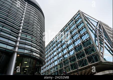 Parts of the Walbrook building (left) and Cannon Street mainline and underground stations in City of London, England. Stock Photo