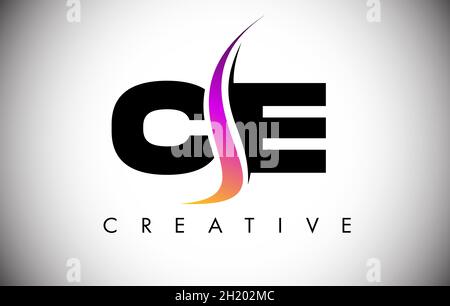 CE Letter Logo Design with Creative Shoosh and Modern Look Vector Illusttration. CE Letter Icon Logo with curved shape in the Middle Stock Vector