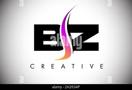 BZ Letter Logo Design with Creative Shoosh and Modern Look Vector Illusttration. BZ Letter Icon Logo with curved shape in the Middle Stock Vector
