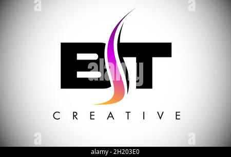 BT Letter Logo Design with Creative Shoosh and Modern Look Vector Illusttration. BT Letter Icon Logo with curved shape in the Middle Stock Vector